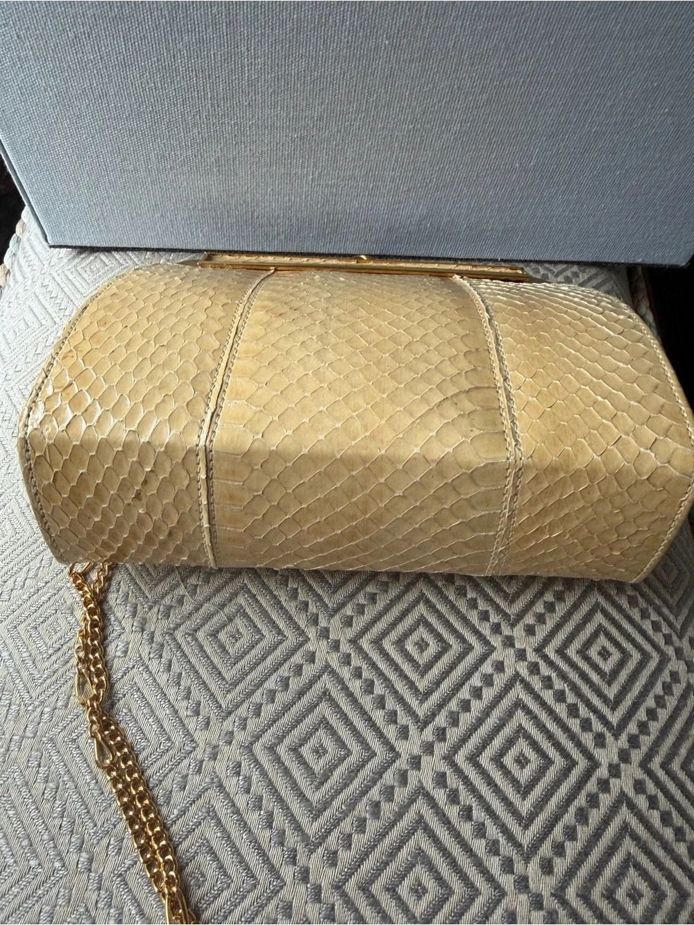 Elegant Yellow Snakeskin Frame Clutch Purse Made In England